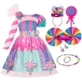 thumbnail image 2 of Niñas cumpleaños piruleta fantasía vestido niños carnaval Arco Iris caramelo disfraz princesa fiesta Frock el Festival de PurimXL(8-9T) Gao Jinjia LED, 2 of 2