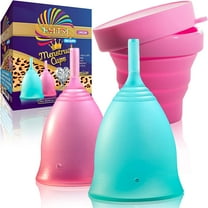 Talisi Menstrual Cups - Menstruation Feminine Period Cup with Collapsible Menstrual Cup Sterilizer - Reusable Feminine Alternative To Tampons - Regular and Heavy Flow - Large and Small Size Set