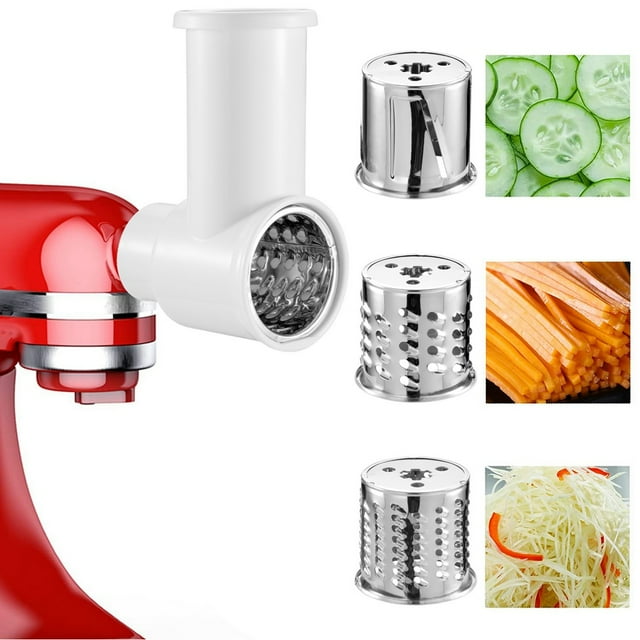 Accessoire Trancheur Déchiqueteur, Lames d'Accessoire de Tranchage et Déchiquetage pour Mélangeur KitchenAid, Accessoire Râpe à Fromage avec Lames de 3 Tailles, Trancheur Hachoir en Acier Inoxydable pour Légumes et Fruits