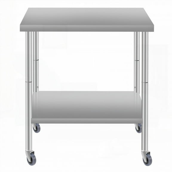 Stainless Steel 30''*24'' Kitchen Prep Table with Under Shelf & Wheels - Durable & Spacious