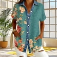 thumbnail image 4 of Craaazy Women's Oversized Waffle Knit Collar Button Up Short Sleeve Shirt Casual Printed Blouse for Daily Wear, 4 of 5