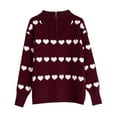 thumbnail image 4 of Women's Valentine's Sweater Knitting V Neck Heart Print Striped Pullover Top Wine L, 4 of 5