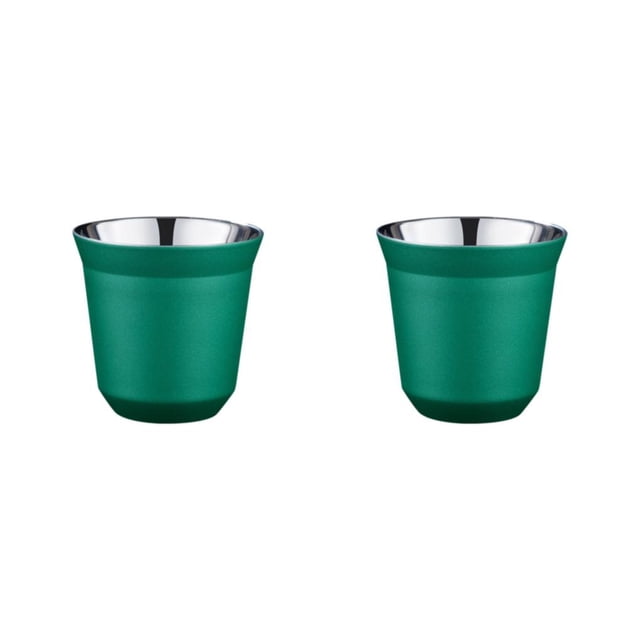 Inteprter Tazas de café de doble pared contenedor anti-escaldado 80ML pequeña capacidad té leche anillo boca aislamiento taza estudiante verde Verde 2Conjunto