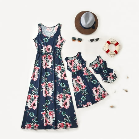 

Family-suit Mommy and Me Matching Rompers Sleeveless Florals Patterns Tank Dresses for Mother and Daughter - White Baby 50(3-6M)
