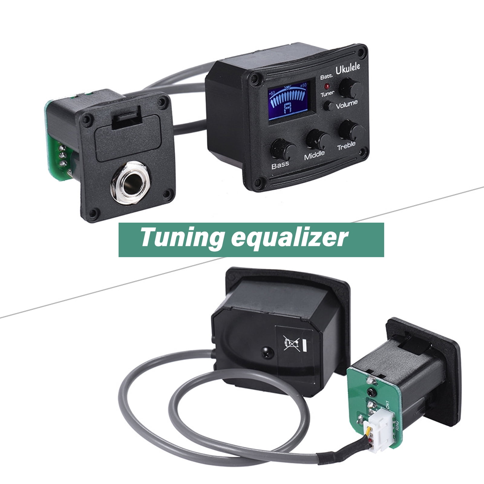 BIBABLYKE 3-Band Piezo Pickup Ukulele Preamp Amplifier Equalizer Tuner Systems Acoustic Electric Guitar Preamp Pickup Digital Tuner