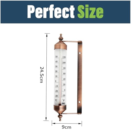 Outside Thermometer with Bronze Effect Design - Stylish 9.5 Inch Decorative Outdoor Thermometer Waterproof Suitable for Outside Wall Garden Greenhouse  Garage$$Garden &