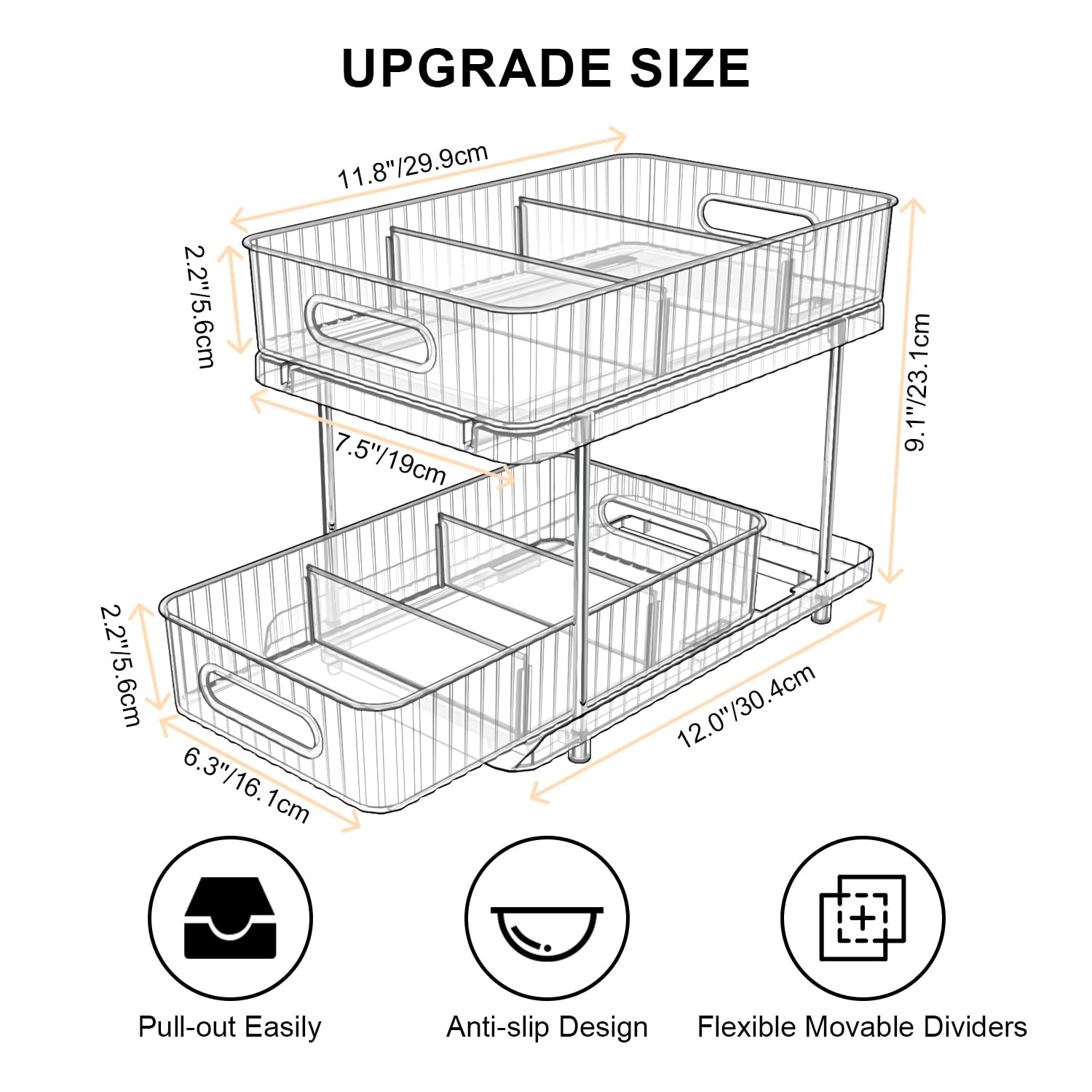 Latiable 2 Set 2 Tier Bathroom Storage Organizer with Dividers, Multi ...