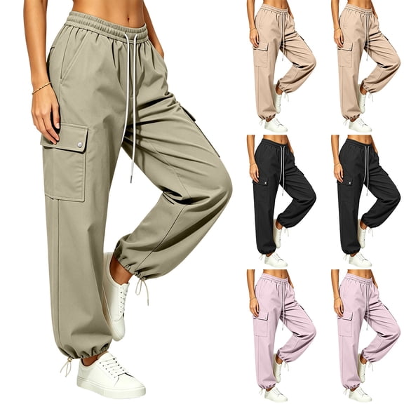 CaComMARK PI Parachute Pants for Women Baggy Elastic Waisted Lightweight Cargo Pants Adjustable Cuffs Hiking Joggers with Pockets Purple