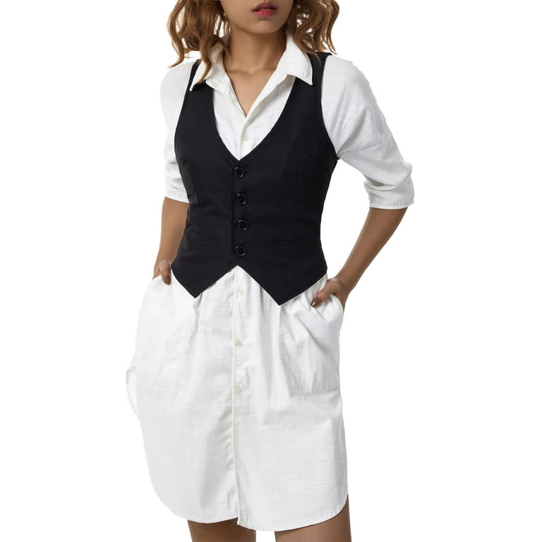 Women Dressy Vest Slim Fit Button Halter V-Neck Tuxedo Suit Waistcoats  Versatile Racerback Vintage Streetwear