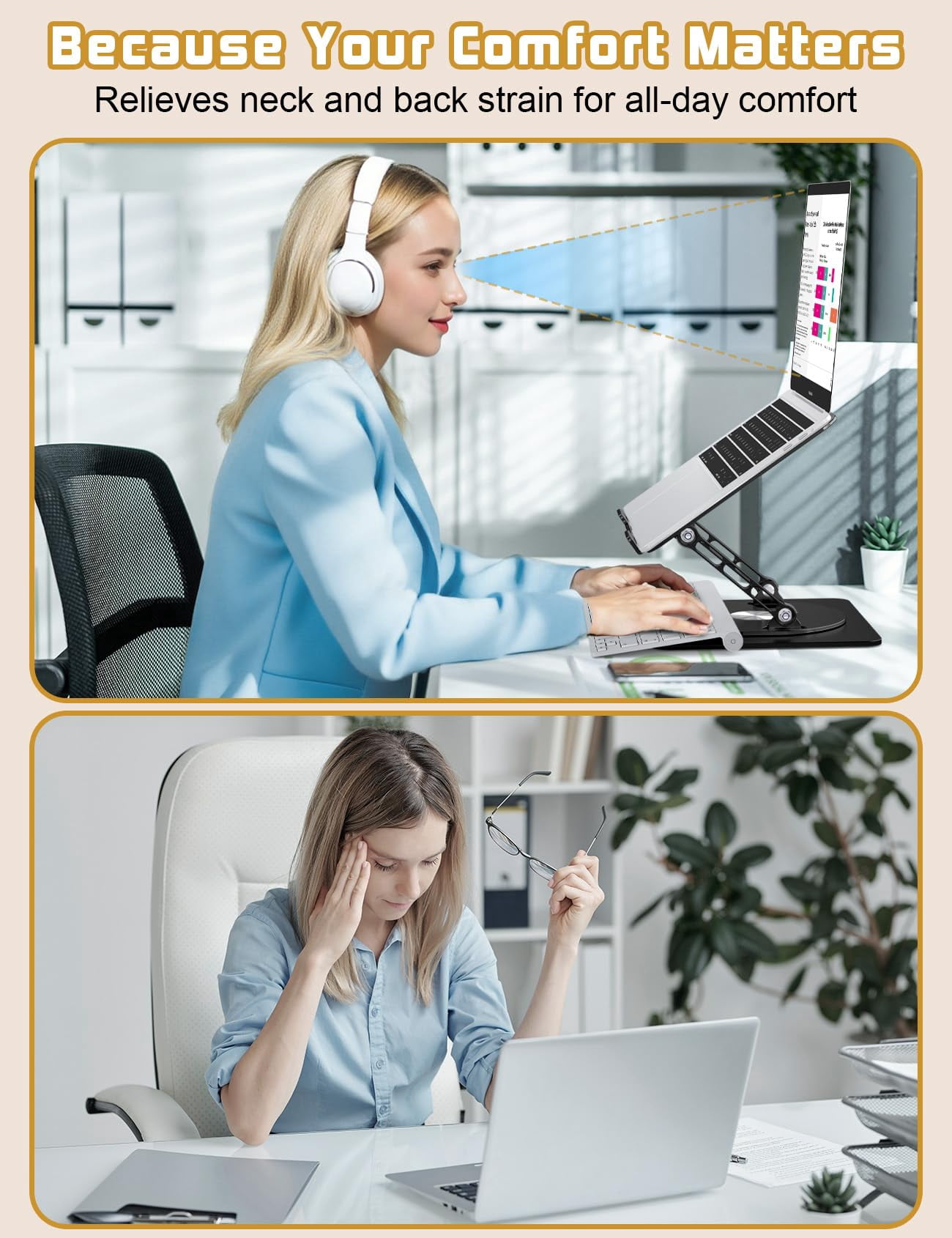 Adjustable Laptop Stand For Desk-360° Rotating Base Aluminum Riser Computer Office Home Macbook Pro/air Up To 16'' Black