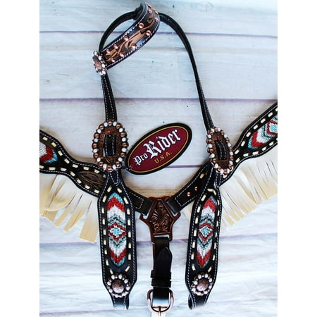 Horse Show Bridle Western Leather Headstall Breast Collar Barrel Tack