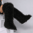 thumbnail image 6 of Women's Fuzzy Fur Knee High Boots Comfort Flat Sole Warm Long Boots Winter Soft Furry Over The Knee Boots, 6 of 7