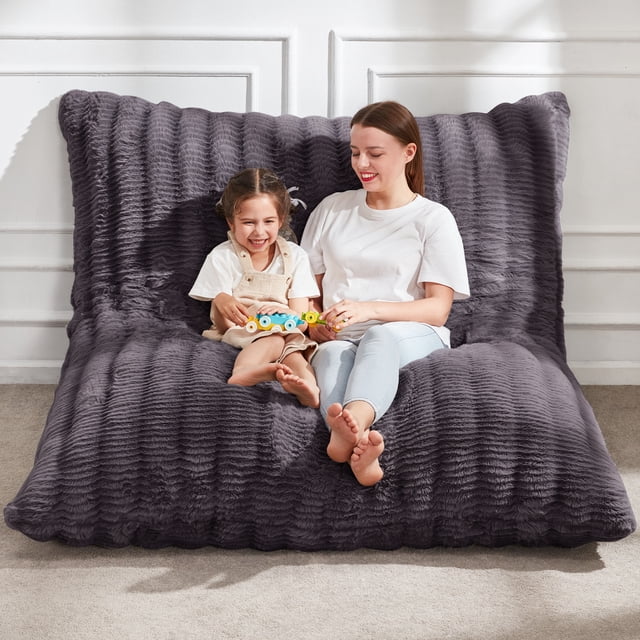 Hobestluk 3 in 1 Bean Bag Chair Giant Bean Bag Chairs for Adults with Ripple Cover Convertible Bean Bag Floor Cushion with Machine Washable Cover for Living Room (Ripple Dark Grey)