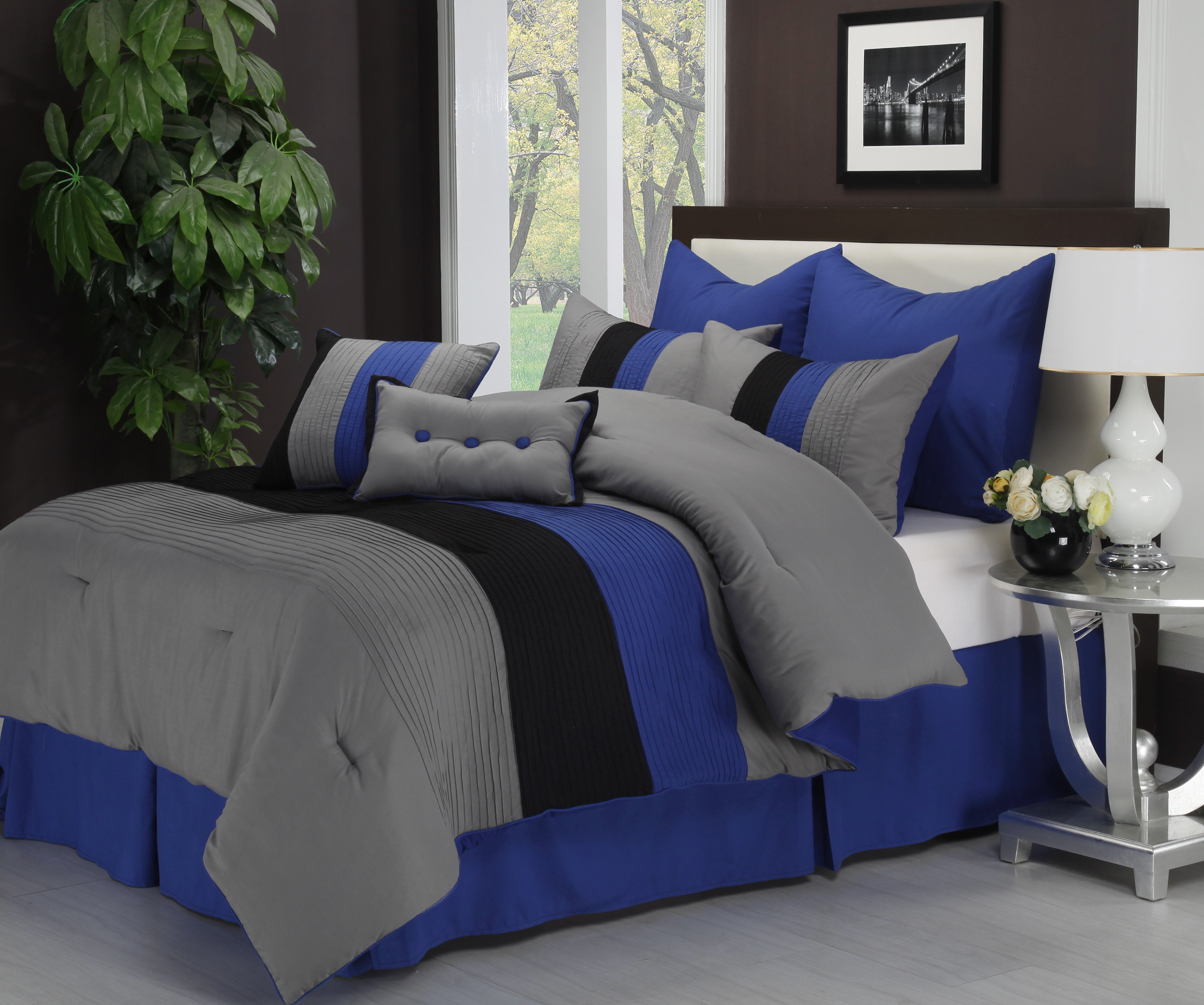 Florence 8Piece Comforter Set With Shams, Bed Skirt and Pillow Blue
