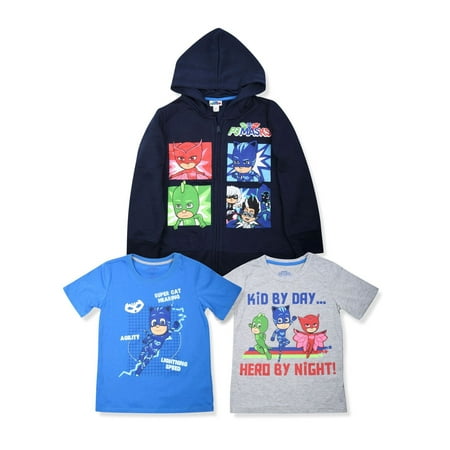 PJ Masks Character Grid Graphic Hoodie with Graphic Tees, 3-Piece Set (Little (Best Clothes To Wear)