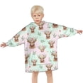 thumbnail image 3 of Green Highland Cow Flower Pattern Blanket Hoodies for Kids 6-13YR Oversize Wearable Blanket Hoodies for Boys Girls Teens, 3 of 7