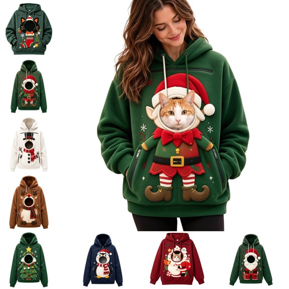 Christmas Pet Dog Pouch Hoodies Pullover Puppy Kitten Holder Carrier Hoodie with Big Pocket Womens Mens Loungewear
