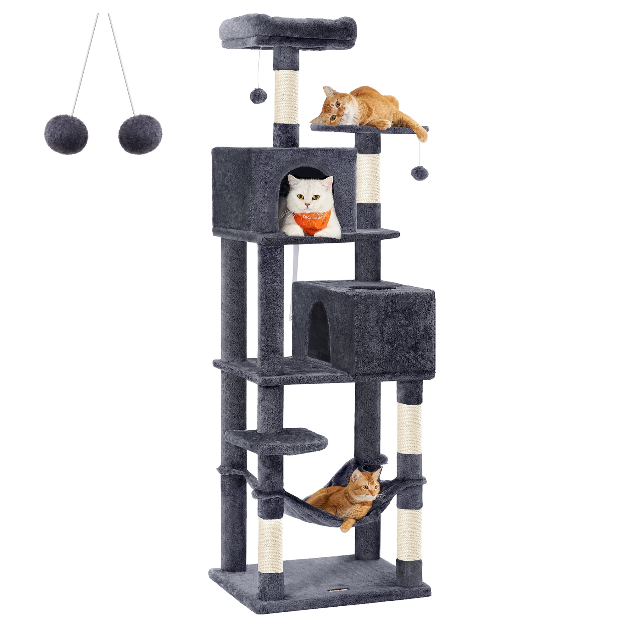75.2"H Cat Tree Cat Tower for Indoor Cats, Plush Multi-Level Cat Condo with Scratching Posts, Perches, Caves, Hammock, Smoky Gray