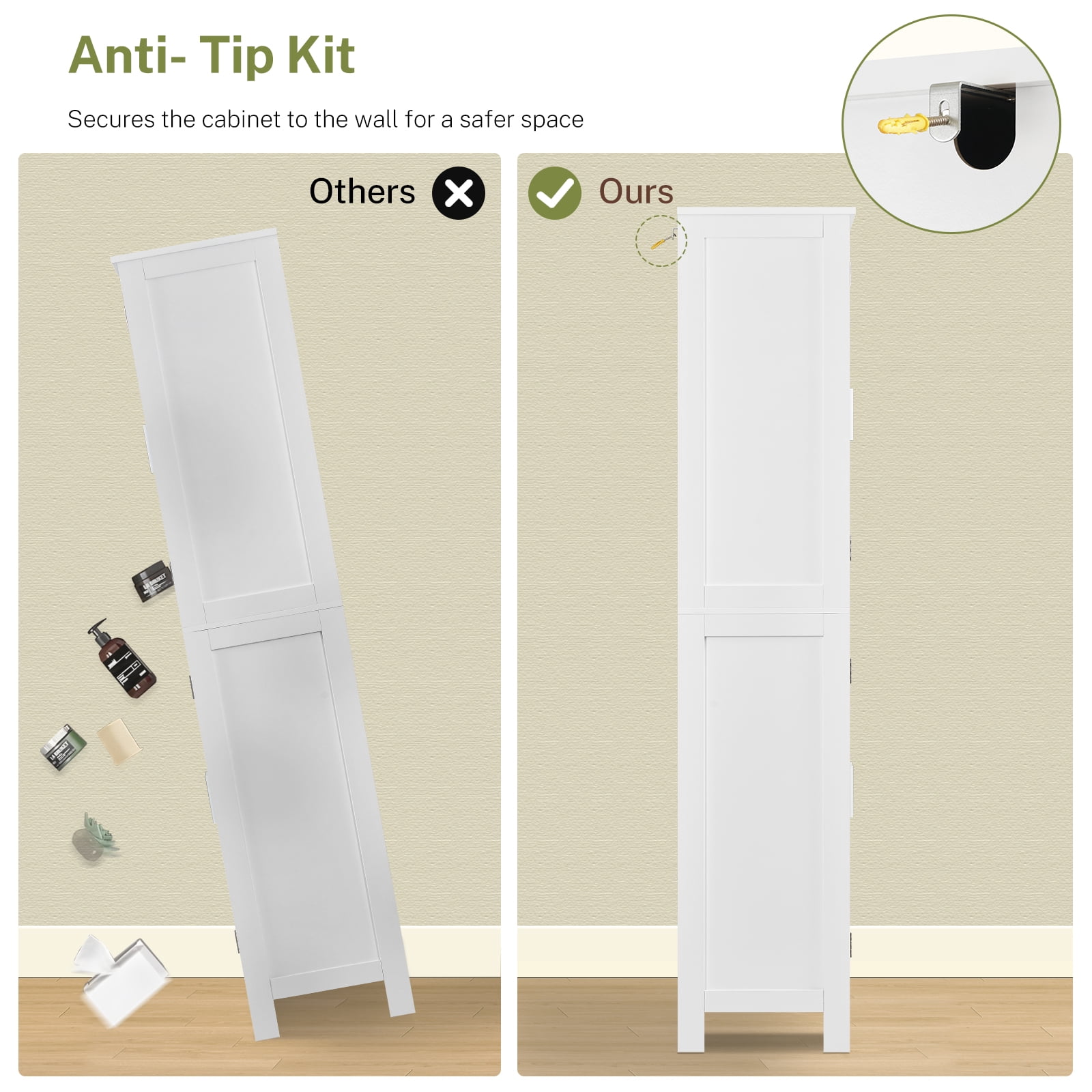 TEENFON 67” Storage Cabinet, Kitchen Pantry Cabinet with 4 Doors and Adjustable Shelves, Cupboard, Tall Bathroom Cabinets for Dinning Room, Living Room, White