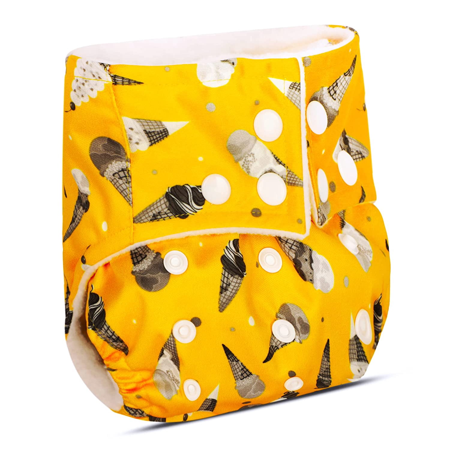 IMPROVUS 100% Cloth Diapers for Babies (0-3 Years), Reusable, Washable & Adjustable Nappies Snap Buttons and Wet-Free Insert Pads (Yellow & Orange MC pack of 4 cloth diaper and 2 insert pads)