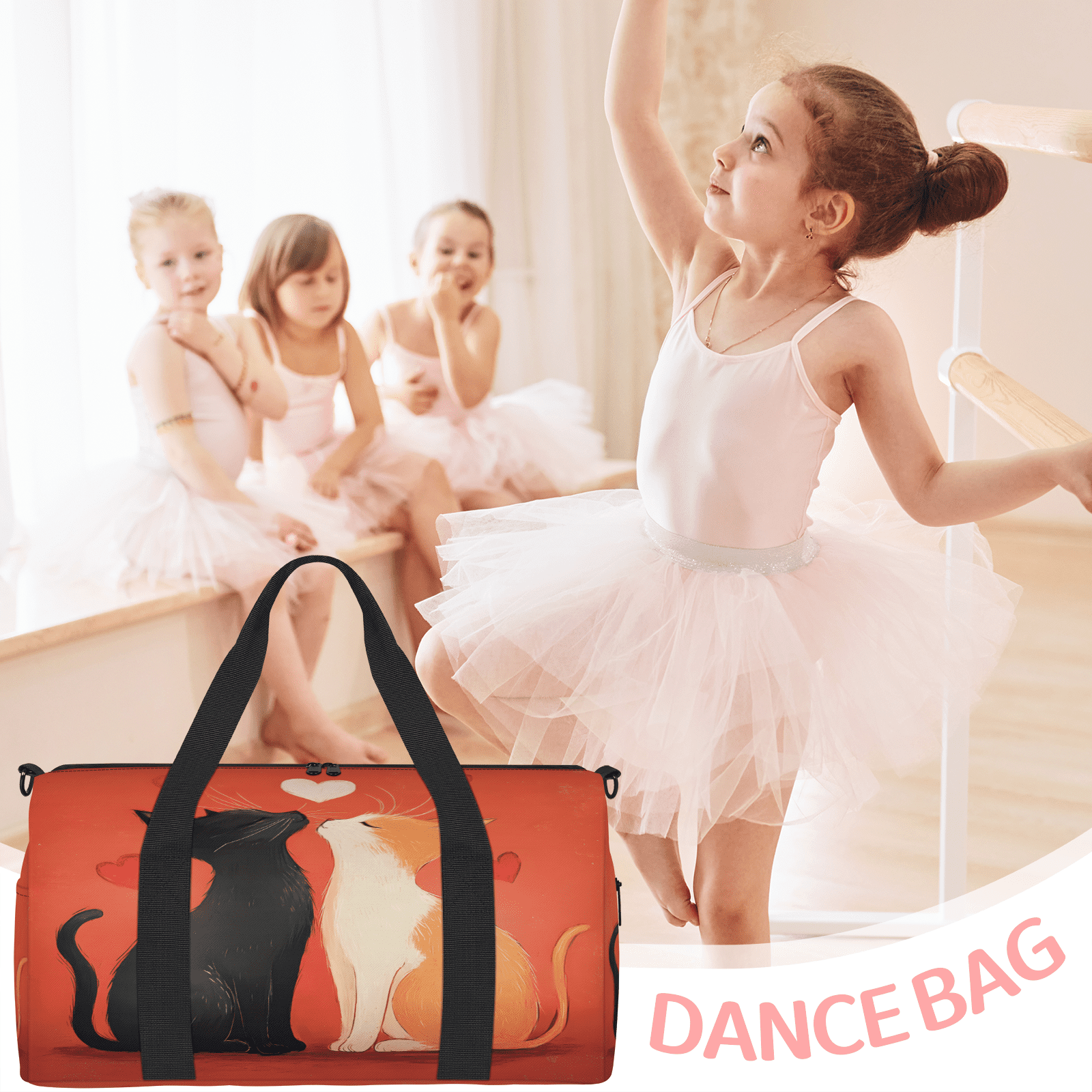 Herdesigns Cats Travel Duffle Bag Sports Yoga Weekender Overnight Carry on Workout Bags Lightweight Waterproof Gym Tote Bag for Women Cute