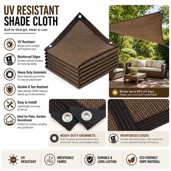 Sun Shade Net, Heavy Duty Sun Protection Shade Cloth with Grommets, Heat Insulation Outdoor Sun Shade Cover for Patio Garden Courtyard
