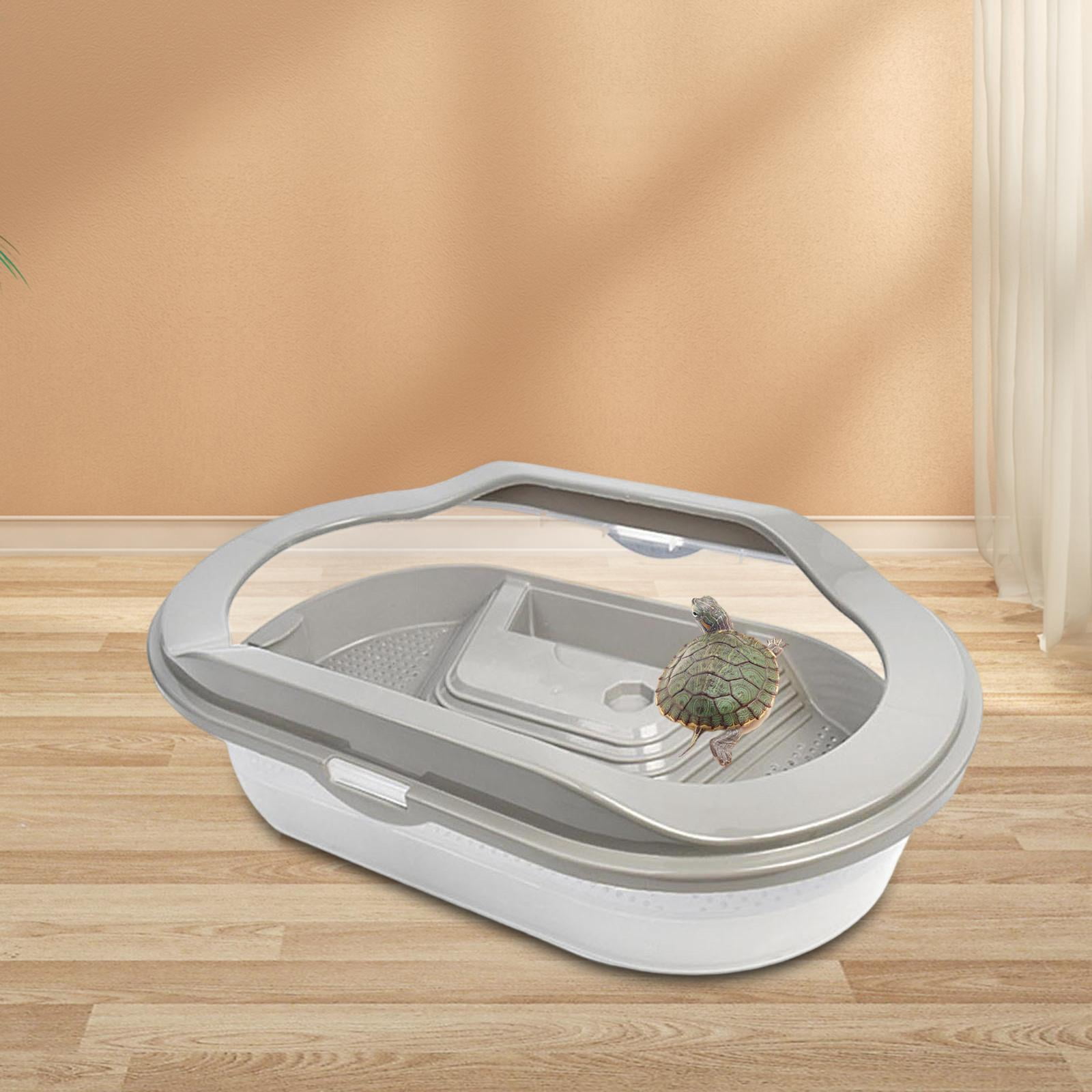 Turtle Tank,turtle tank Aquarium turtle tank Reptile Tank,transparent reptile tank tortoise habitat,clear Reptile Terrarium Small Turtle Container,Reptile Carrier with Cover and Handle Gray