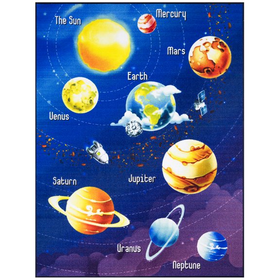 Ottomanson Non-Slip Educational Planets 5x7 Area Rug for Kids Playroom, 5' x 6'6", Navy