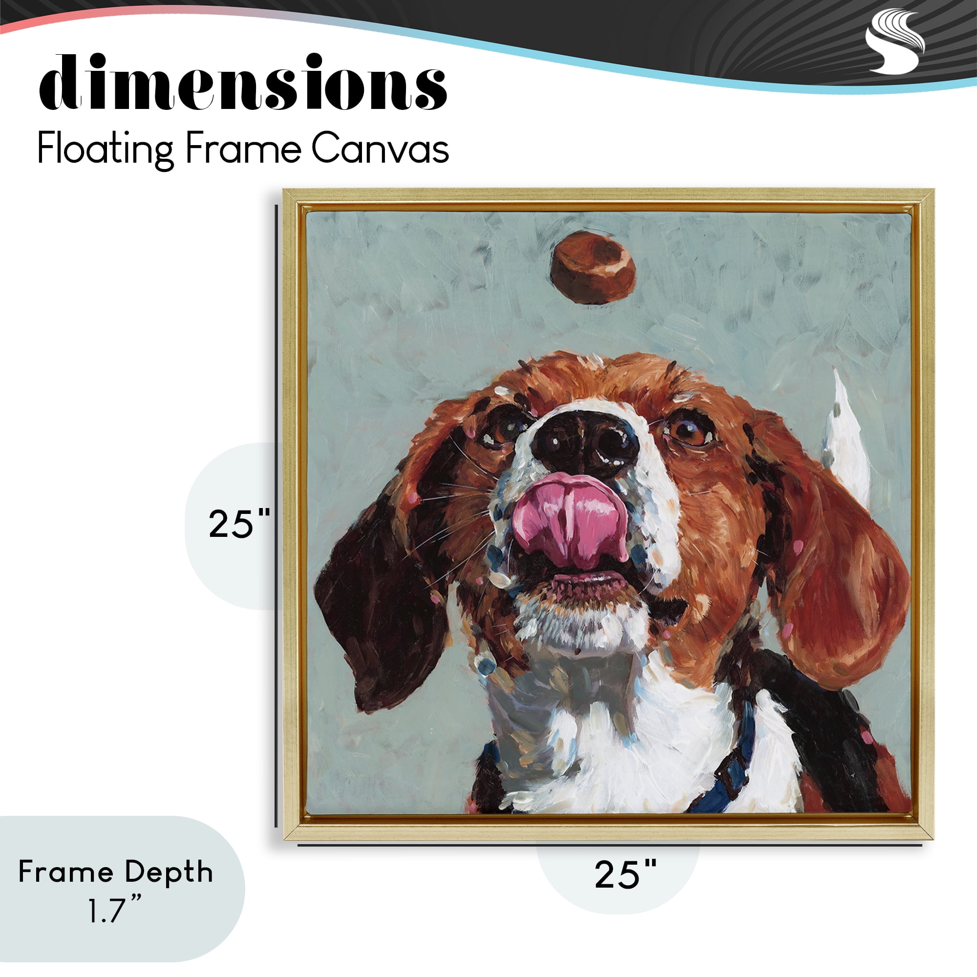 Stupell Industries Beagle Treat Excitement Gold Framed Floater Canvas Wall Art, design by Studio Bautista