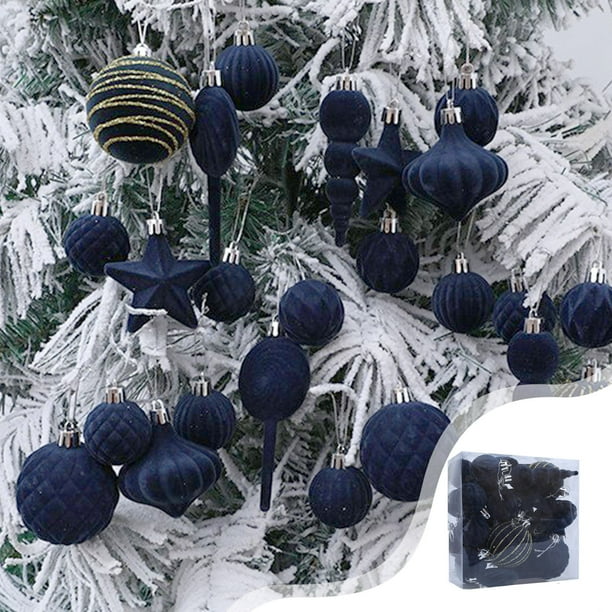 Juego de 24 bolas navideñas flocadas | Varios estilos y colores | Adornos de árbol de gamuza de 7 cm para el hogar y fiestas