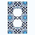 thumbnail image 2 of Metal Light Switch Plate Cover White Blue Mandala Flower Tile Pattern MDL031, 2 of 13