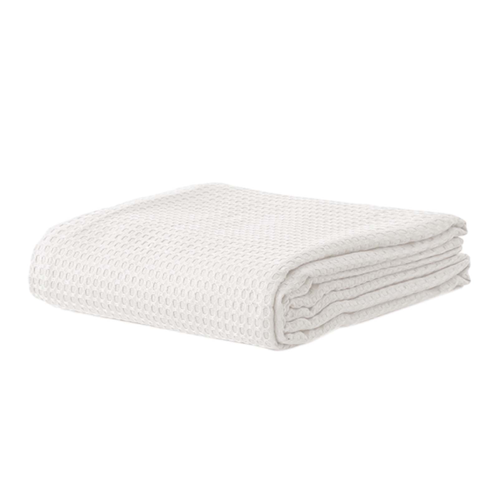 Loyerfyivos Cotton Blankets Queen Size for Bed - Waffle Weave Blankets for Summer, Lightweight and Breathable Soft Woven Blankets for Spring, White, 43.31x51.18in (White)