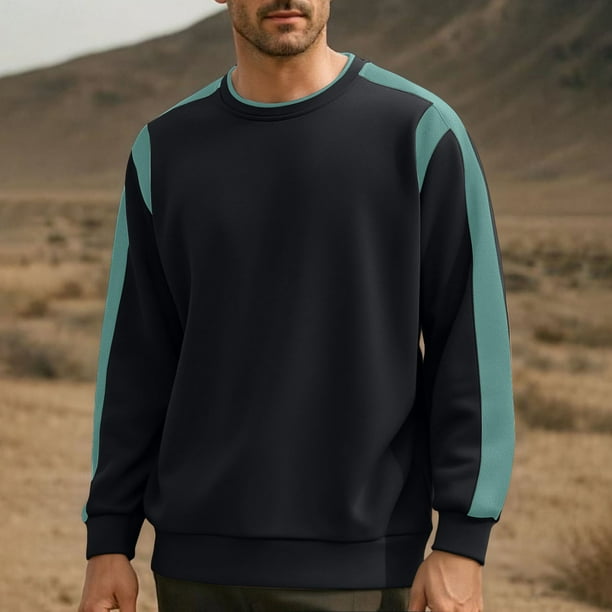 pstuiky camisa de manga larga para hombre, Sudadera con capucha y cuello redondo de manga larga con bloques de color para hombre Tops de hombre xxl