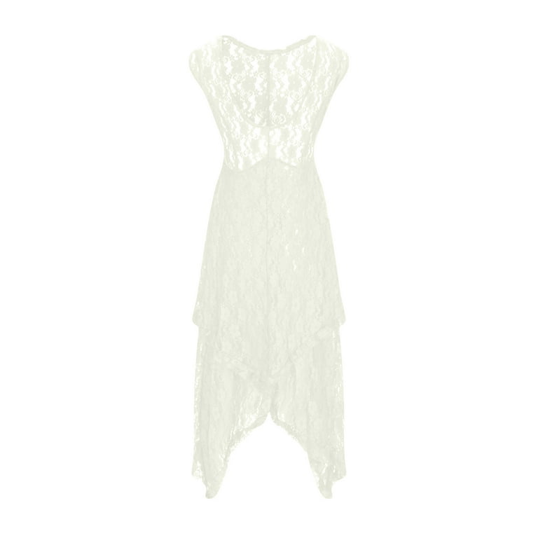 Diufon Lace Maxi Dresses for Women Round Neck Sleeveless Dress Ruffle  Irregular Hem Dress - Walmart.com