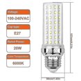 thumbnail image 2 of 20W LED Corn Bulb, Equivalent to 150W Incandescent Bulb, 6000K Cool White, E27 Edison Screw Bulb, 3 Pieces, 2 of 4