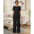 thumbnail image 5 of Loritta Womens Pajama Sets Knit Short Sleeve Long Pants Lounge Sets Breathable 2 Piece Pjs with Pockets Mother's Day Gifts Sets Summer Black S-2XL, 5 of 6