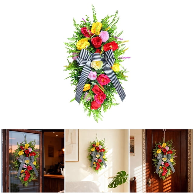 ERK 1Pcs Flower Hanging Wreath Spring Wreath For Wall Door Wedding Farmhouse