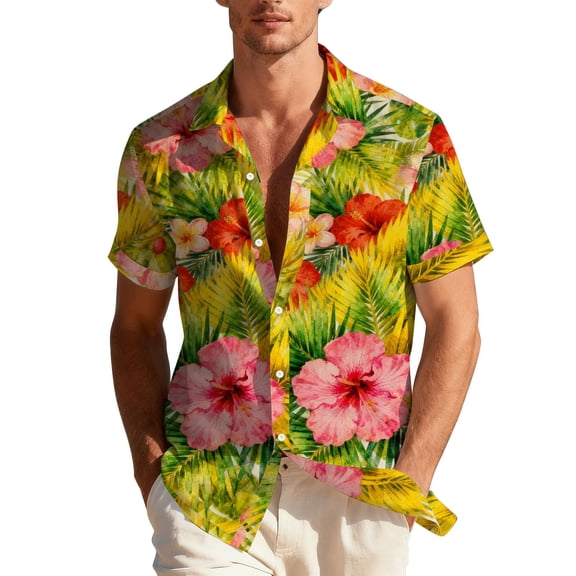 Awdenio Hawaiian Shirt for Men Beach Vacation Summer Short Sleeve Button Down Mens Shirts Casual Stylish