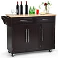 thumbnail image 1 of Giantex Kitchen Island on Wheels, Rolling Kitchen Island Cart with Rubber Wood Top, Side Handle, Large Drawers, 3-Door Cabinet for Kitchen and Dining Room (Brown), 1 of 10