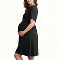 thumbnail image 4 of Annhoo Maternity Dress Short Sleeve V Neck Pleated Waist Knee Length Flowy Gowns Fall Casual Pregnancy Dress, 4 of 7