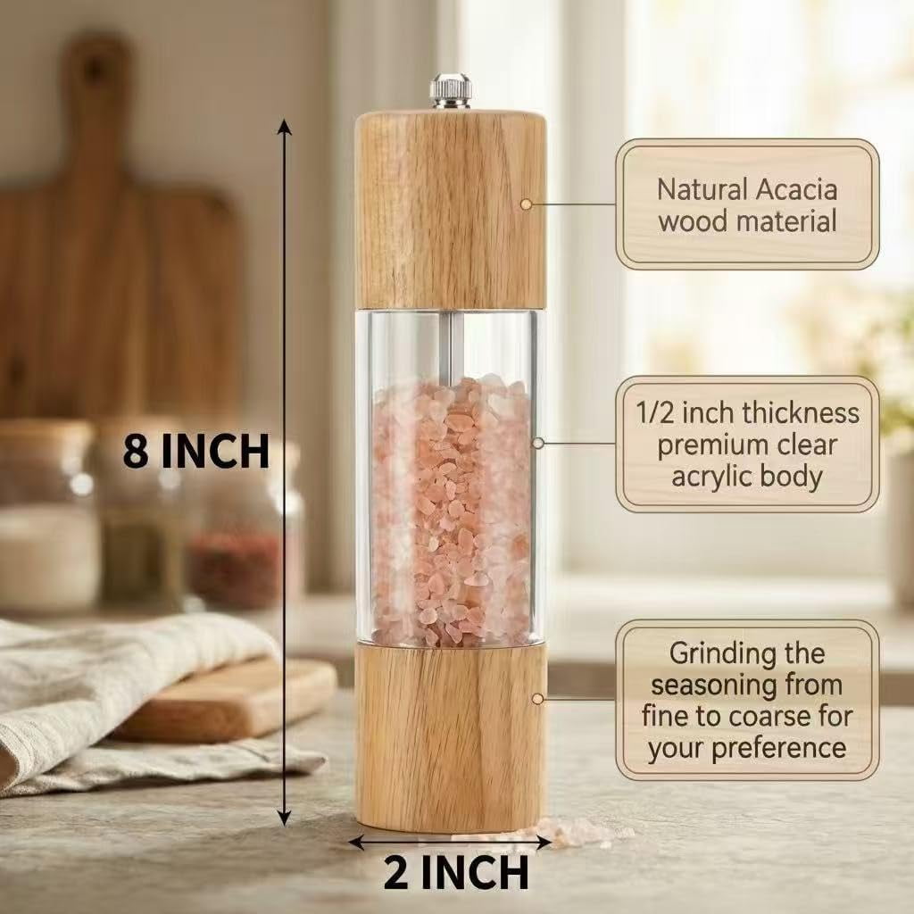 Salt and Pepper Grinder Set, Spice Grinder, Salt Grinder Refillable - 8 Inches, Pack of 2
