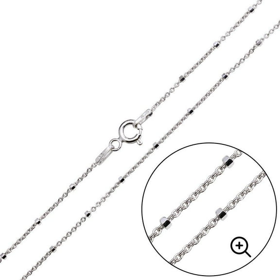 Rhodium Plated 925 Sterling Silver Diamond-Cut Beaded Chain 1.4mm 20" Jewelry Female Unisex