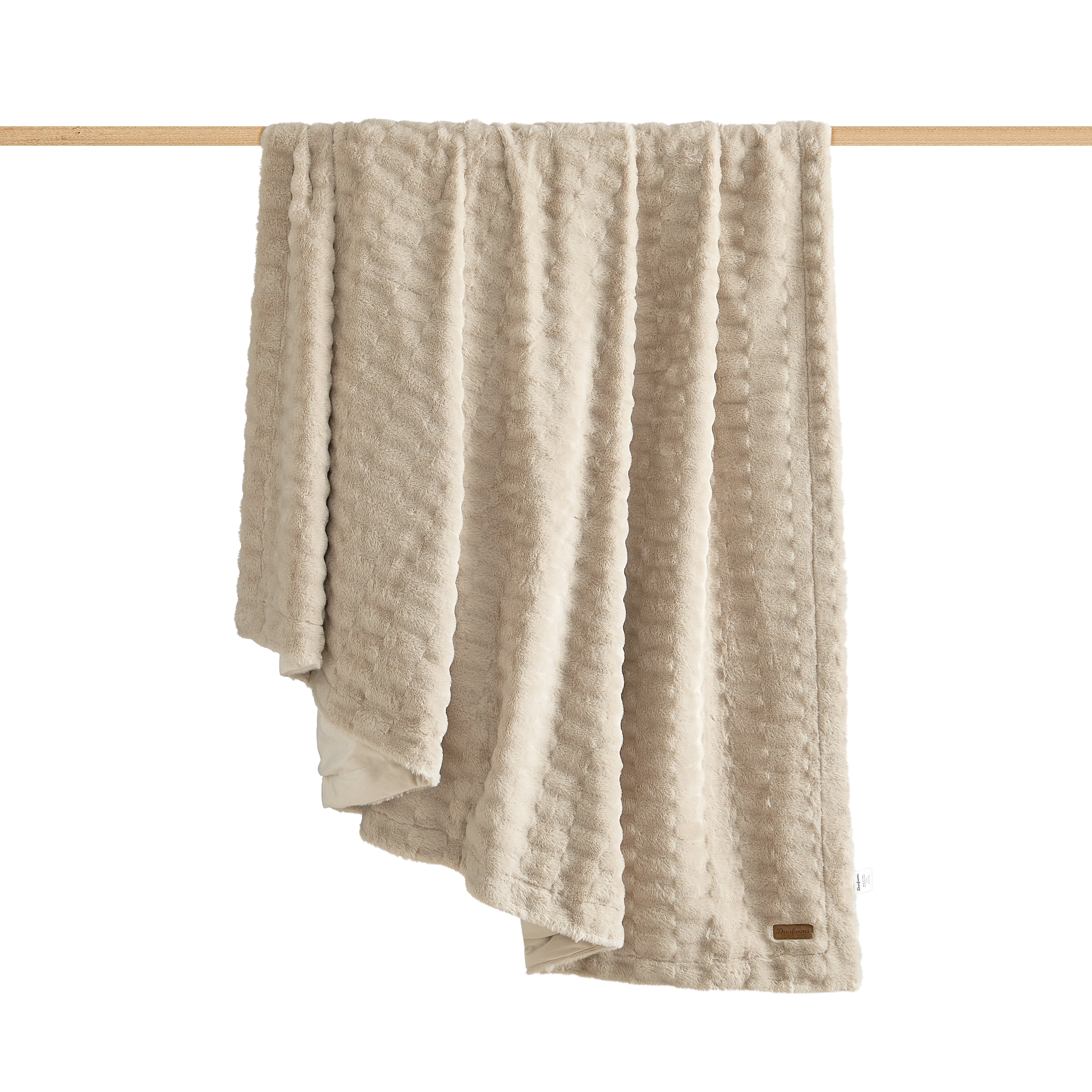 Dearfoams Textured Faux Fur Reversible Mink Bed Blanket, Beige, King, 102 x 90 in