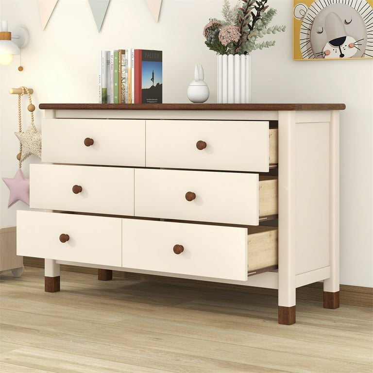 Wooden Storage Dresser, Bedroom Storage Dresser with 6 Drawers and Round  Handles, Modern Storage Cabinet with Solid Wood Legs for Childrens'  Bedroom