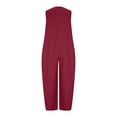 thumbnail image 6 of Qiopertar Linen Jumpsuit for Women Casual Sleeveless Romper Solid Color Summer Beach Vacation Comfy Relaxed Oversized One Piece, Wine M, 6 of 6