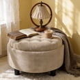 thumbnail image 3 of CQSXDA Versatile Upholstered 25 Inch Round Ottoman with Removable Top and Tray for Coffee Table Use in Living Rooms and Bedrooms, Camel, 3 of 10