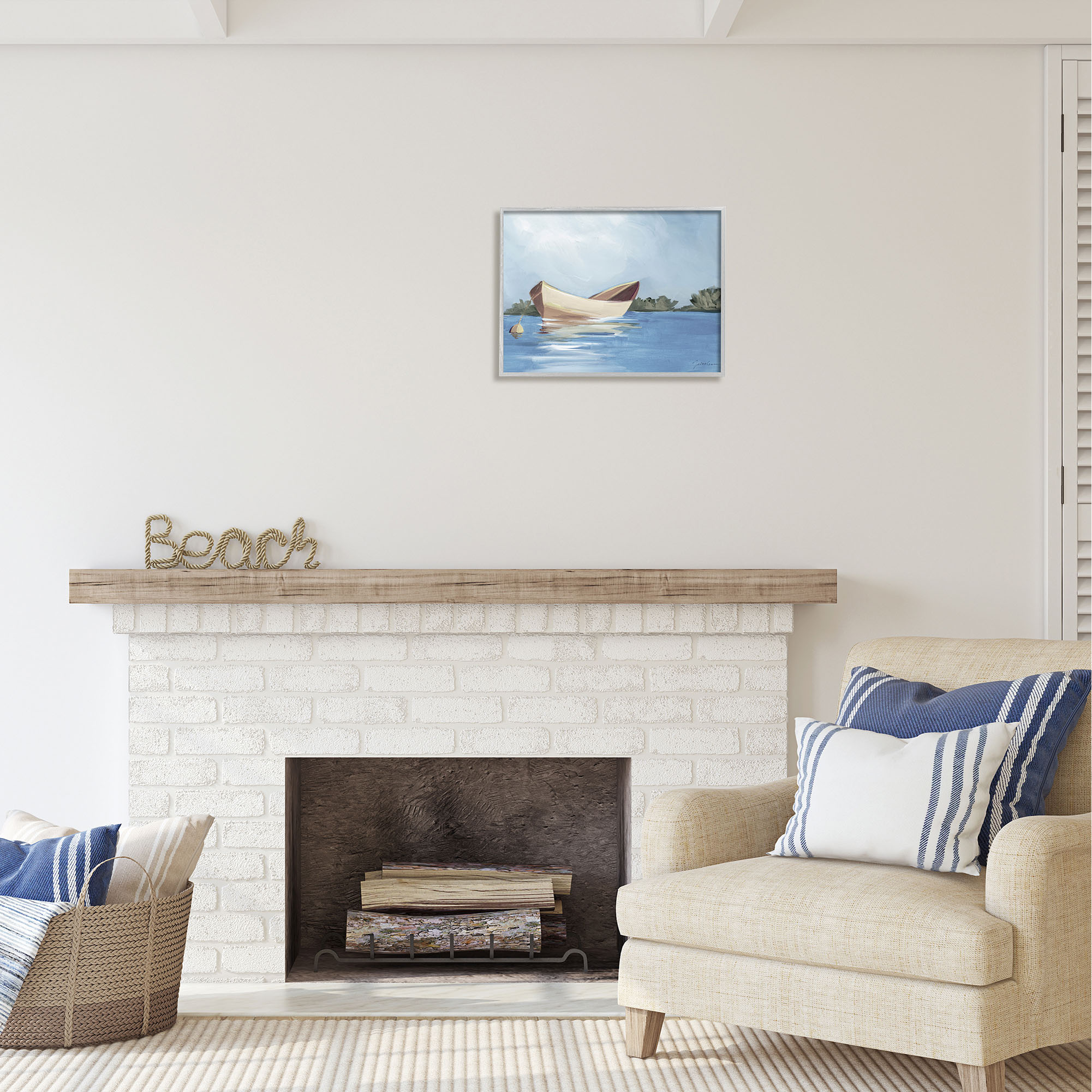 Stupell Industries Boat Floating on Lake Transportation Painting Gray Framed Art Print Wall Art, 20 x 16