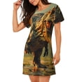 thumbnail image 2 of Fotbe Realistic Style Forest Dinosaur Bata de Dormir para Mujer con Estampado, Camisón de Algodón de Manga Corta, Ropa de Dormir Casual, 2 of 6