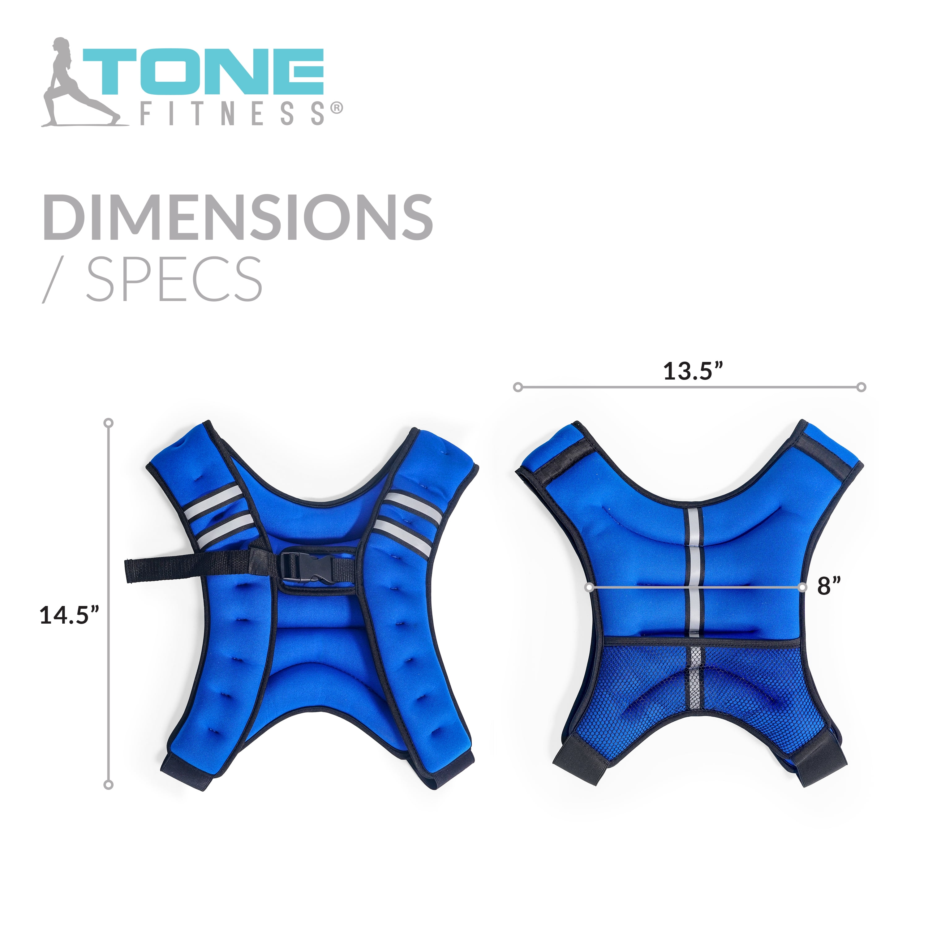 TONE Fitness Neoprene Weighted Vest, 12 Pounds, Blue