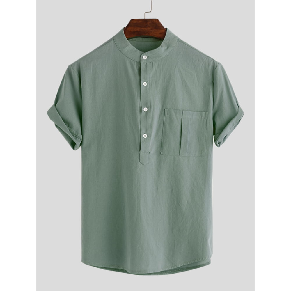 Incerun - INCERUN Men's Solid Casual Linen Breathable Collarless Shirt ...